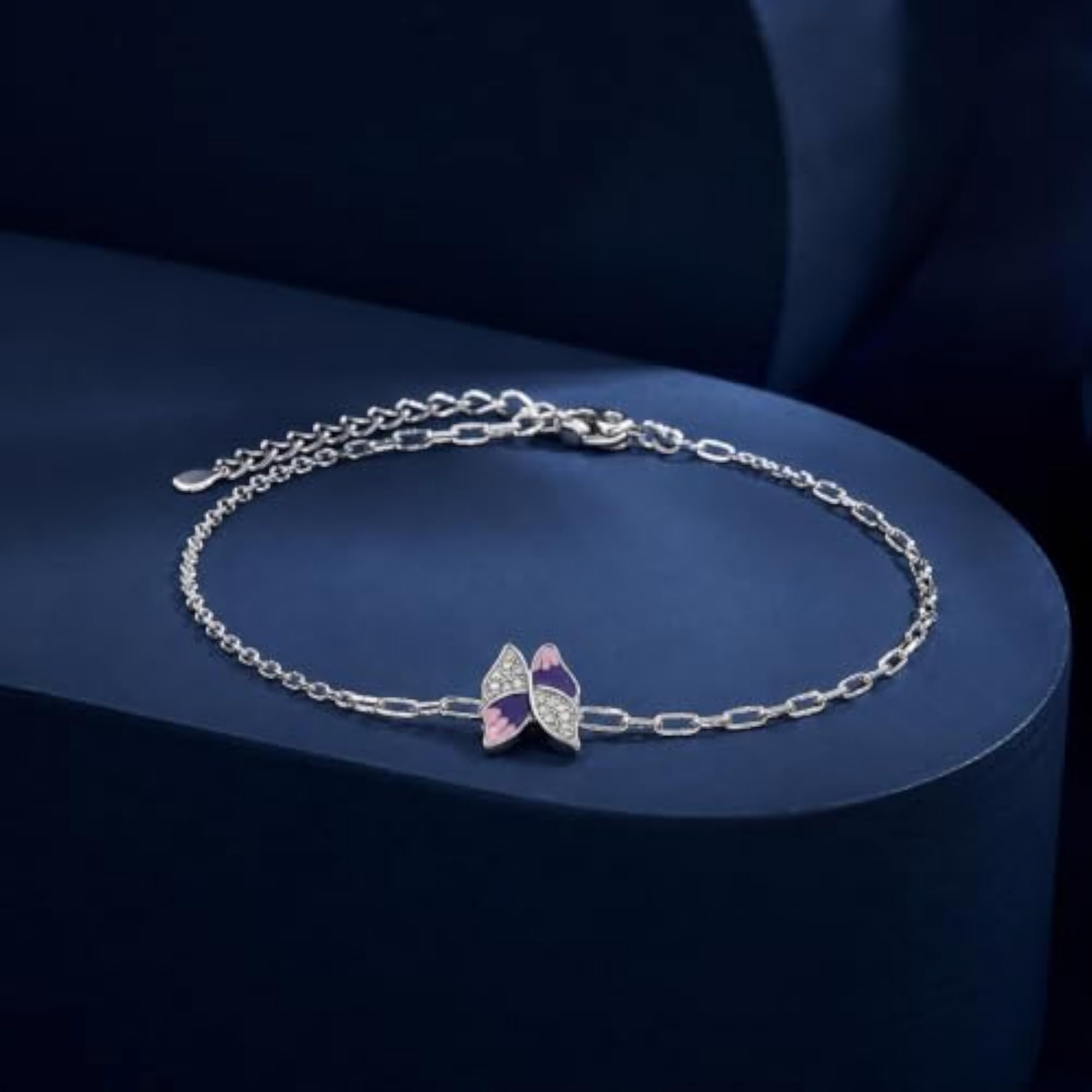 Women's 925 Sterling Silver Butterfly Bracelet with Iridescent Shell-Effect Charm